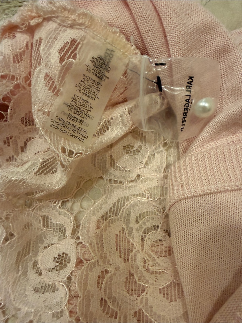 Karl Lagerfeld Light Pink Pearl-Button Ruffle Cardigan - Picture 3 of 3